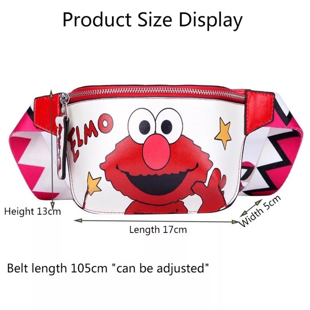 Cookie Monster Fanny pack Mens pu leather waist crossbody bag cartoon blue white - Picture 3 of 5